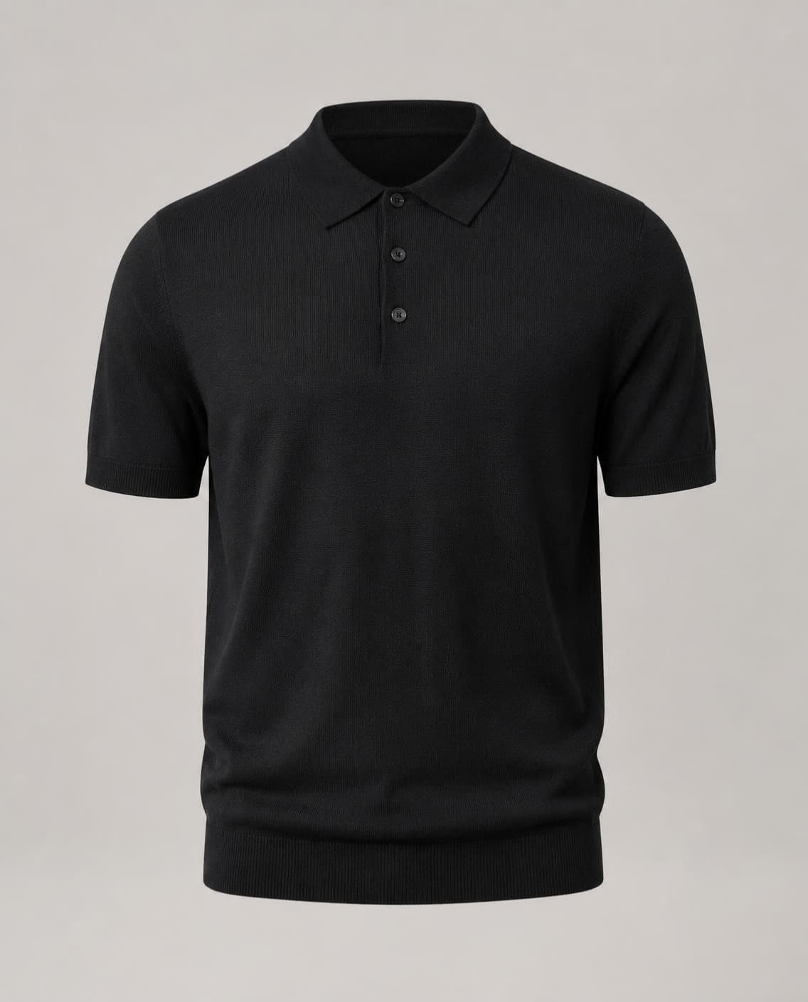 A black knit polo (a generated photo)