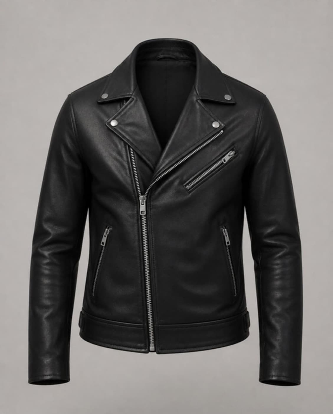A black leather biker jacket (a generated photo)