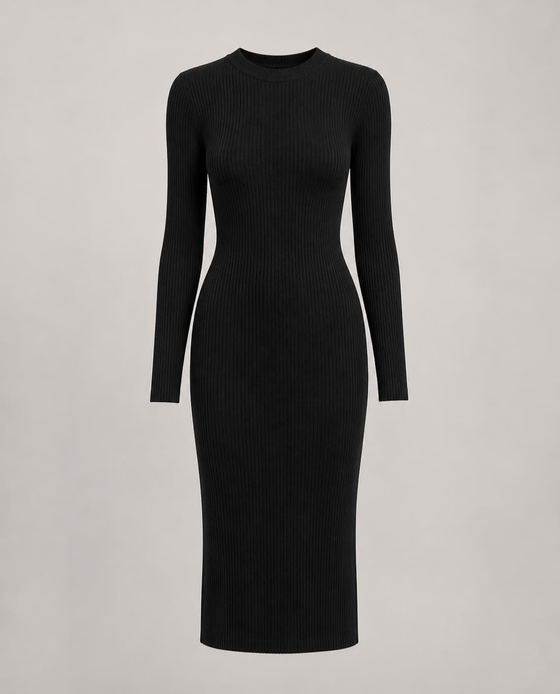A black ribbed knit midi dress (a generated photo)