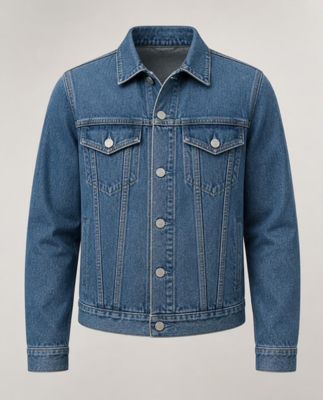 A mid-blue denim jacket (a generated photo)